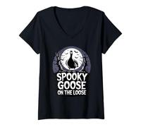 Donna Spooky Goose On The Loose Maglietta con Collo a V