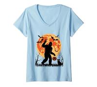 Donna Spooky Halloween Bigfoot Pumskin Camicia Uomo Donna Maglietta con Collo a V