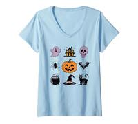 Donna Spooky Halloween Icons Fun Party Costume Kids Men Women Maglietta con Collo a V