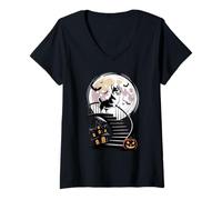Donna Spooky Halloween Luna Pembroke Welsh Corgi Corgis Maglietta con Collo a V