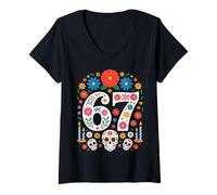 Donna Spooky Haunted by 67 Meme Number Design Day of The Dead Maglietta con Collo a V