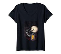 Donna Spooky Haunted House Full Moon Creepy Tree Design Vibes Maglietta con Collo a V
