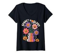 Donna Spooky in Bloom Halloween Boho Vibes Maglietta con Collo a V