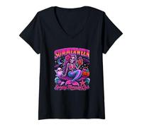 Donna Spooky Mermaid Club Summerween Retro Synthwave Beach Maglietta con Collo a V