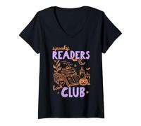 Donna Spooky Readers Book Club Halloween Book Lover Bookish Reader Maglietta con Collo a V