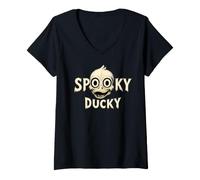 Donna Spooky Rubber Duck Duckie Skull, Testa di Scheletro Vintage Maglietta con Collo a V