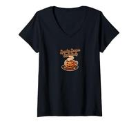 Donna Spooky Season Coffee Jack o Lantern Fall Essentials Maglietta con Collo a V