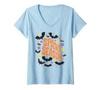 Donna Spooky Season Halloween Boho Bats Stars Maglietta con Collo a V