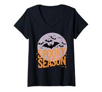 Donna Spooky Season Halloween Boho Bats Stars Maglietta con Collo a V
