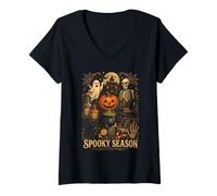 Donna Spooky Season Halloween Zucca Groovy Maglietta con Collo a V
