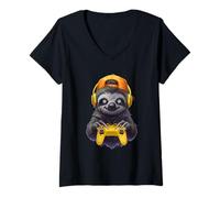 Donna Spooky Season Zombie Sloth Gamer Video Gaming Boys Kids Maglietta con Collo a V