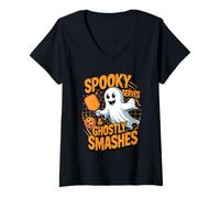 Donna Spooky Serves & Ghostly Smashes Pickleball Maglietta con Collo a V