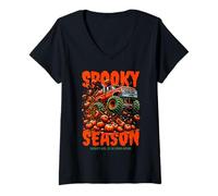 Donna Spooky Stagione Monster Truck Halloween Design Bambini Maglietta con Collo a V