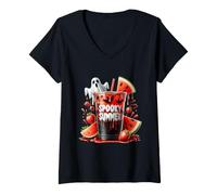 Donna Spooky Summer Bevande Summerween Vibes Divertente Estate Maglietta con Collo a V