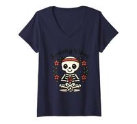 Donna Spooky Vibes Scheletro Meditazione Halloween Design Maglietta con Collo a V