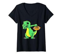 Donna Sport Rugby Calciatore Touchdown Dino Football Maglietta con Collo a V