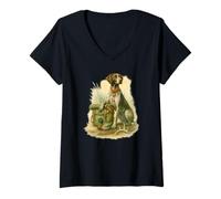 Donna Sporting Dog Watercolor with Duck Decoy And Antler Maglietta con Collo a V