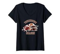 Donna Sportivo Retro Vintage Touchdown American Football Fan Maglietta con Collo a V
