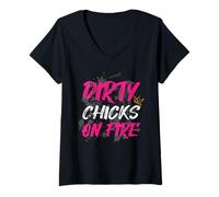 Donna Sporty Chicks on Fire Muddy Race Mud Run Maglietta con Collo a V