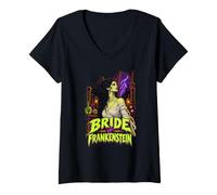 Donna Sposa di Frankenstein Retro Gothic Horror Maglietta con Collo a V