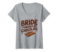 Donna Sposa Powered By Chocolate Divertente Matrimonio Umorismo Maglietta con Collo a V