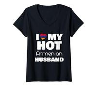 Donna Sposato con Hot Armenia Man Amo Il Mio Caldo Marito armeno Maglietta con Collo a V