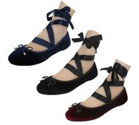 Donna Spot On Legare Gamba Velluto Nero Ballerine Scarpe Basse Casual
