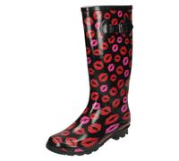 Donna Spot On Slip On Stampa Labbra Gomma Stivali Wellington X1R173