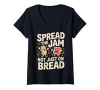 Donna Spread The Jam Not Just On Bread Positivo Motivazionale |- Maglietta con Collo a V