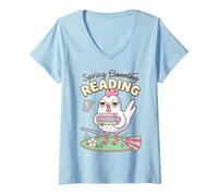 Donna Spring Reading Book Lover Chicken Humor Maglietta con Collo a V