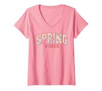 Donna Spring Vibes - Citazione Floreale da Giardino estetico Preppy Maglietta con Collo a V