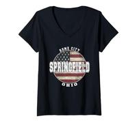 Donna Springfield Ohio, Vintage Bandiera Americana Maglietta con Collo a V