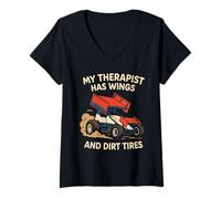 Donna Sprint Car Racing Dirt Track Speed Oval Race Outlaw Outlaw Maglietta con Collo a V
