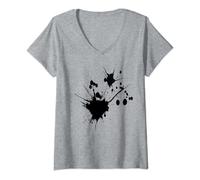 Donna Spruzzi di vernice in bianco e nero, disegni colorati vivaci freddi Maglietta con Collo a V