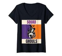 Donna Squad Ghouls Strega Halloween Spooky Zucca Maglietta con Collo a V