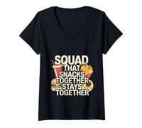Donna Squad That Snacks Together Stays Together Food Bond - Maglietta con Collo a V