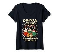 Donna Squadra Cacao Caldo Design Natalizio e Tazze allegre Maglietta con Collo a V