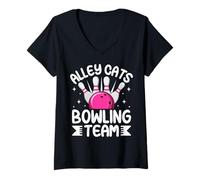 Donna Squadra di Bowling Alley Cats Maglietta con Collo a V