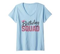 Donna Squadra di compleanno abbinata rosa leopardo stampa animalier Crew Girls Maglietta con Collo a V