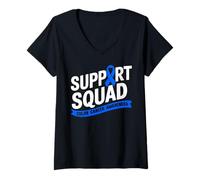 Donna Squadra di supporto per la sensibilizzazione al cancro al colon nastro blu CRC Maglietta con Collo a V