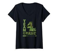 Donna Squadra Quarto 4 ° Grado Cool Cammo Insegnante Scuola Studente Maglietta con Collo a V
