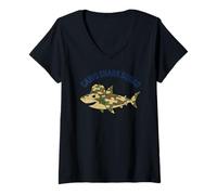 Donna Squalo Camo Graphic Squad Cartone Animato Esercito Maglietta con Collo a V