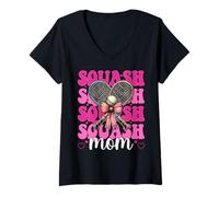 Donna Squash Mom Mama - Fiocco rosa per festa della mamma Maglietta con Collo a V