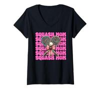 Donna Squash Mom Mama - Fiocco rosa per festa della mamma Maglietta con Collo a V