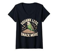Donna Squawk Less Snack More Funny Budgie Parrocchetti Amante Maglietta con Collo a V