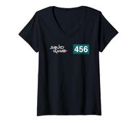 Donna Squid Game Player 456 Numero E Logo Maglietta con Collo a V