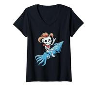 Donna Squid Inkfish Cowboy Kraken Scheletro Halloween Maglietta con Collo a V
