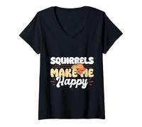 Donna Squirrels Make Me Happy Cute Animal Design Maglietta con Collo a V