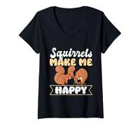 Donna Squirrels Make Me Happy Cute Animal Design Maglietta con Collo a V