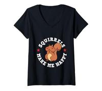Donna Squirrels Make Me Happy Cute Animal Design Maglietta con Collo a V